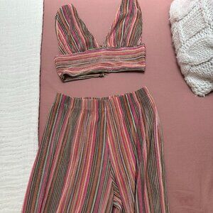 12th Tribe Pink Striped Crop and Pant set, Size medium